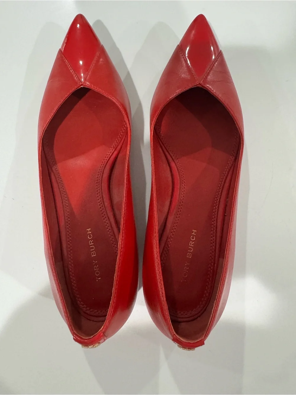 Tory Burch Red Pointed-Toe Leather Flats